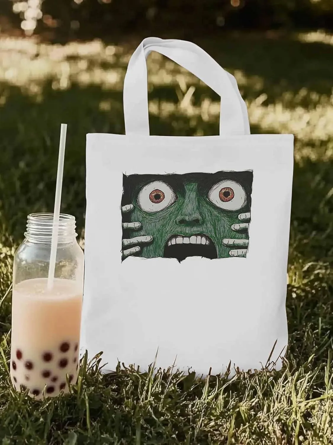 Canvas Tote Bag, Abstract Feats Face Eyes patterned Canvas Tote Handbags for Women Shoulder Bag,