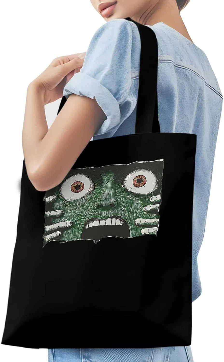 Canvas Tote Bag, Abstract Feats Face Eyes patterned Canvas Tote Handbags for Women Shoulder Bag,