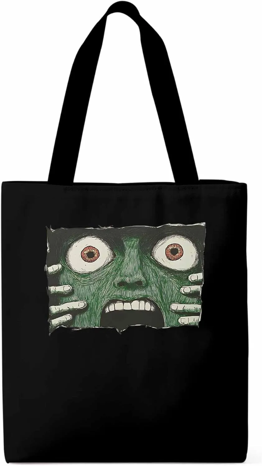 Canvas Tote Bag, Abstract Feats Face Eyes patterned Canvas Tote Handbags for Women Shoulder Bag,