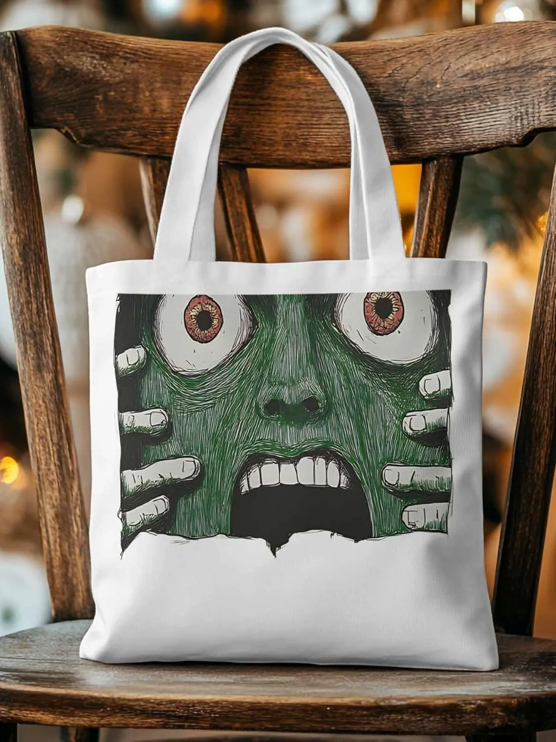 Canvas Tote Bag, Abstract Feats Face Eyes patterned Canvas Tote Handbags for Women Shoulder Bag,