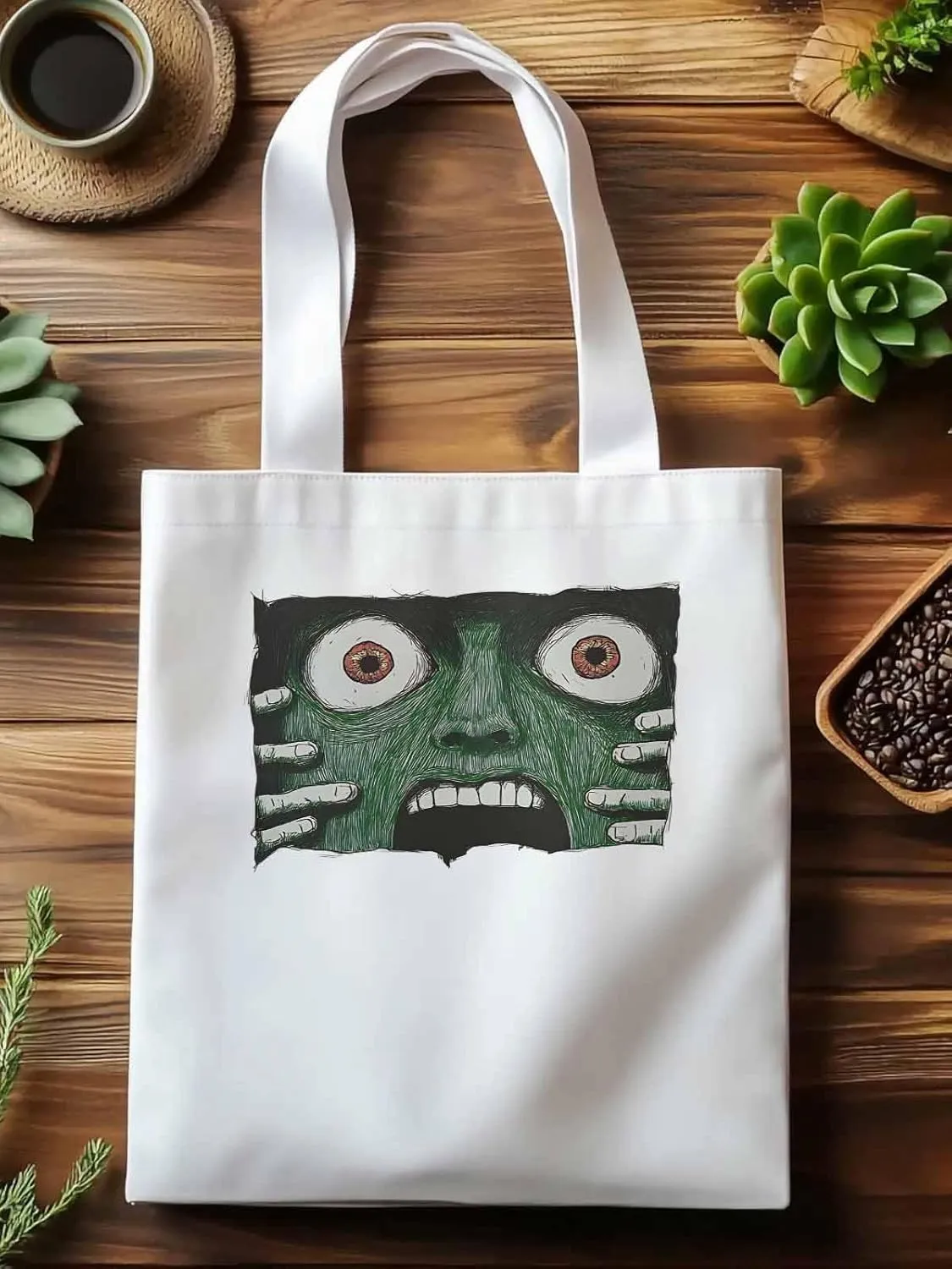 Canvas Tote Bag, Abstract Feats Face Eyes patterned Canvas Tote Handbags for Women Shoulder Bag,