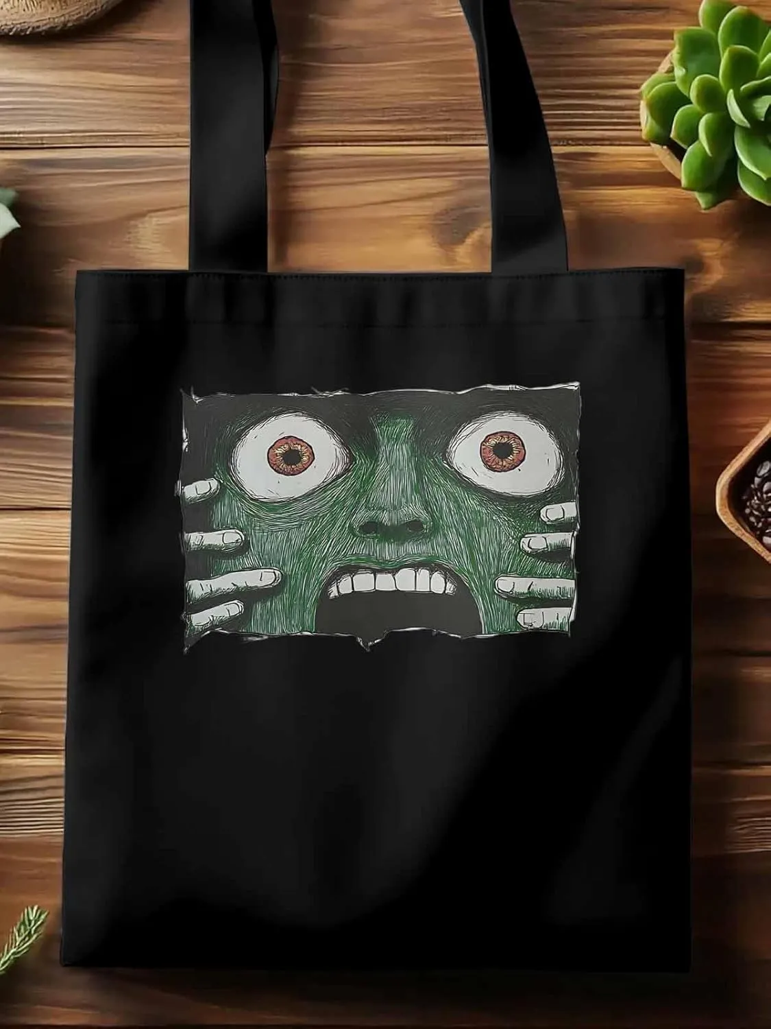 Canvas Tote Bag, Abstract Feats Face Eyes patterned Canvas Tote Handbags for Women Shoulder Bag,