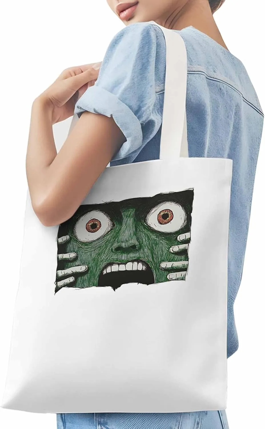 Canvas Tote Bag, Abstract Feats Face Eyes patterned Canvas Tote Handbags for Women Shoulder Bag,
