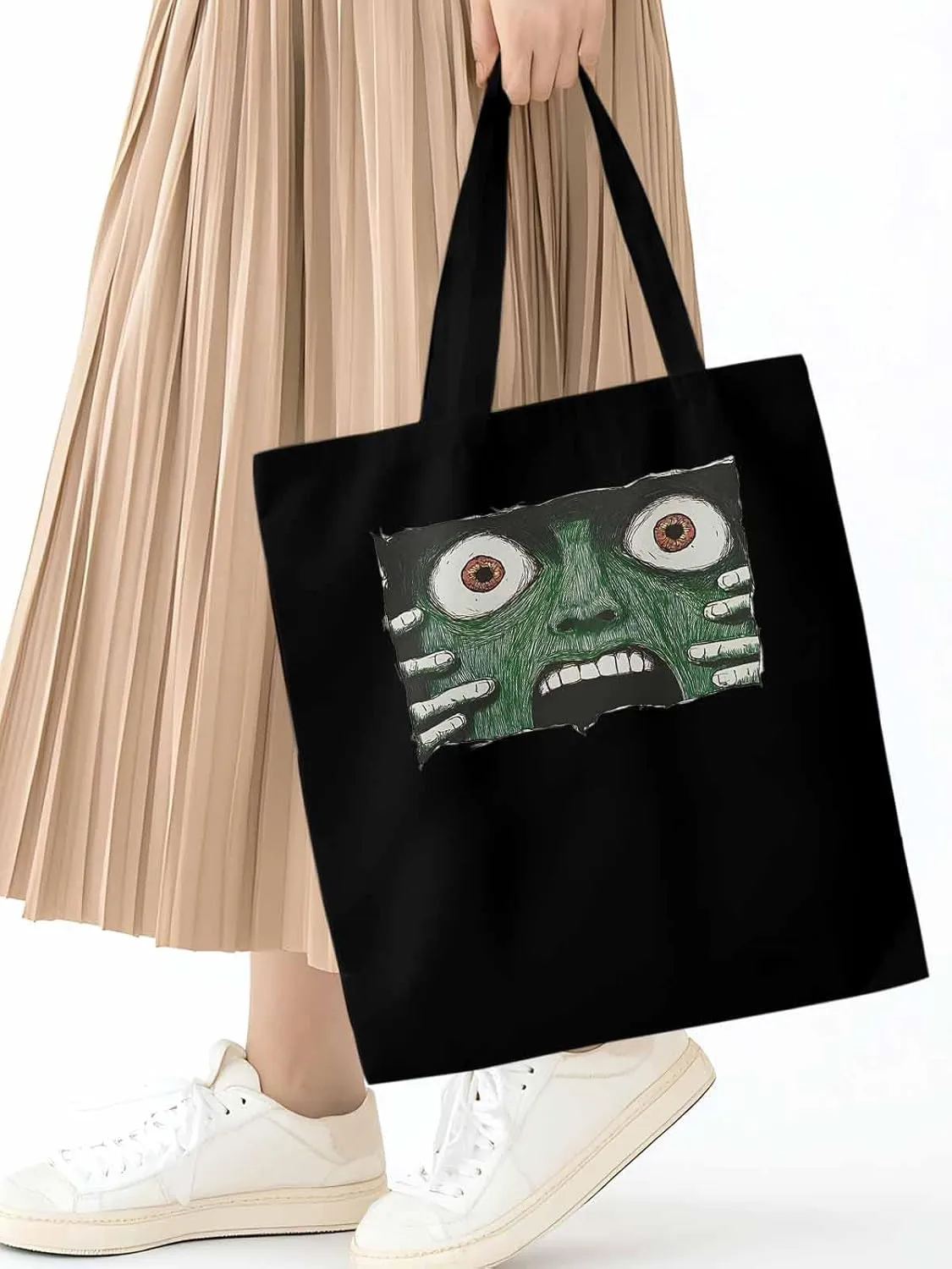 Canvas Tote Bag, Abstract Feats Face Eyes patterned Canvas Tote Handbags for Women Shoulder Bag,