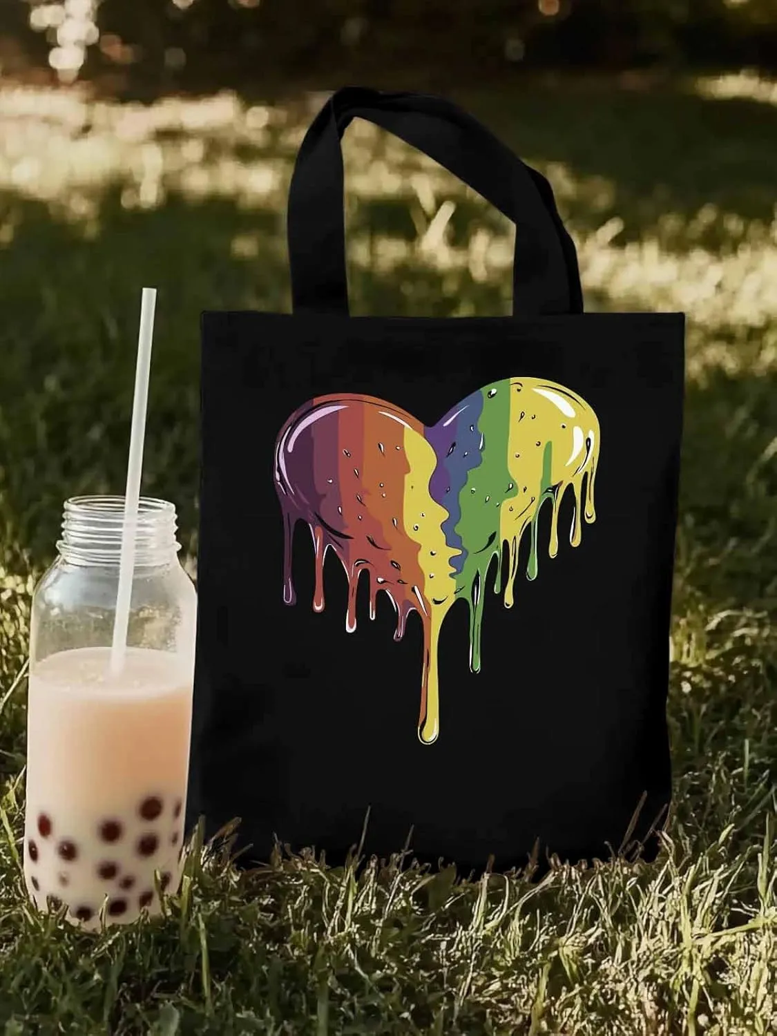 Canvas Tote Bag, Abstract Graffiti Love Heart Aesthetic Canvas Tote Handbags for Women Shoulder Bag