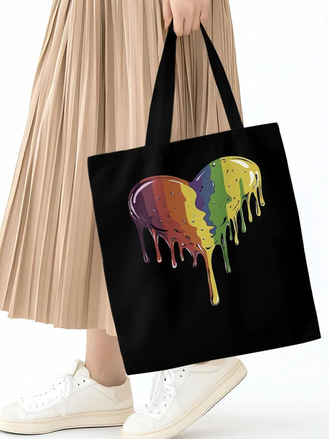 Canvas Tote Bag, Abstract Graffiti Love Heart Aesthetic Canvas Tote Handbags for Women Shoulder Bag