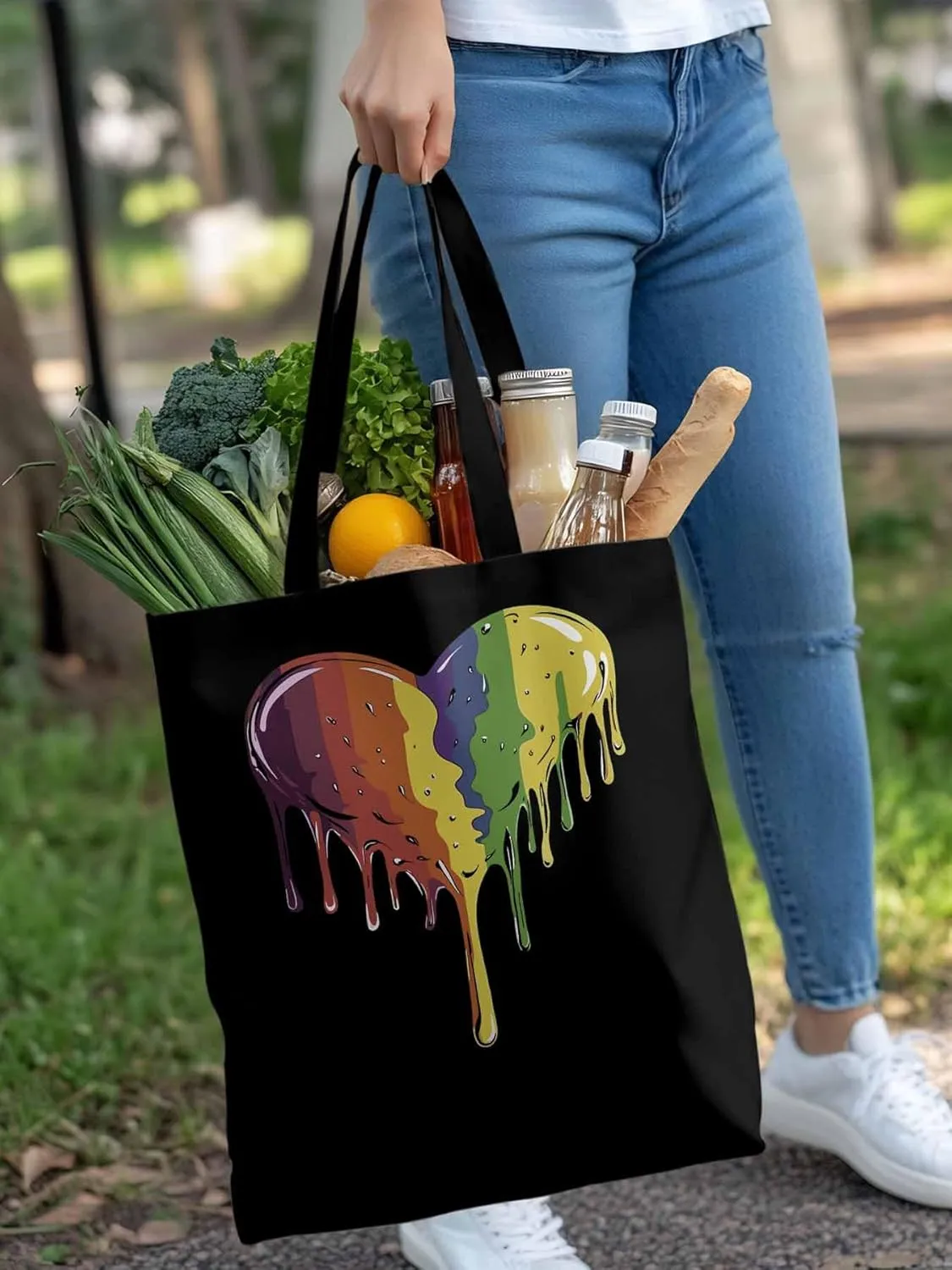Canvas Tote Bag, Abstract Graffiti Love Heart Aesthetic Canvas Tote Handbags for Women Shoulder Bag