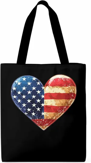 Canvas Tote Bag, American Flag Love Heart patterned Canvas Tote Handbags for Women Shoulder Bag,