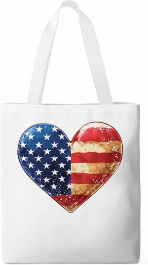Canvas Tote Bag, American Flag Love Heart patterned Canvas Tote Handbags for Women Shoulder Bag,