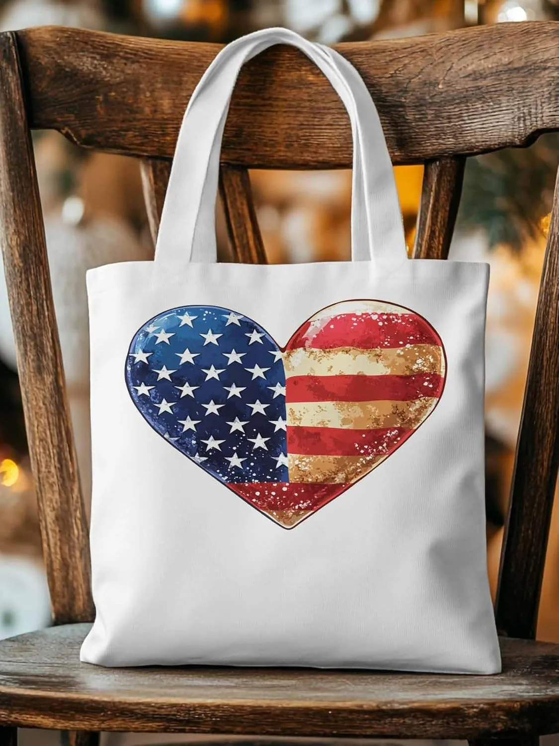 Canvas Tote Bag, American Flag Love Heart patterned Canvas Tote Handbags for Women Shoulder Bag,