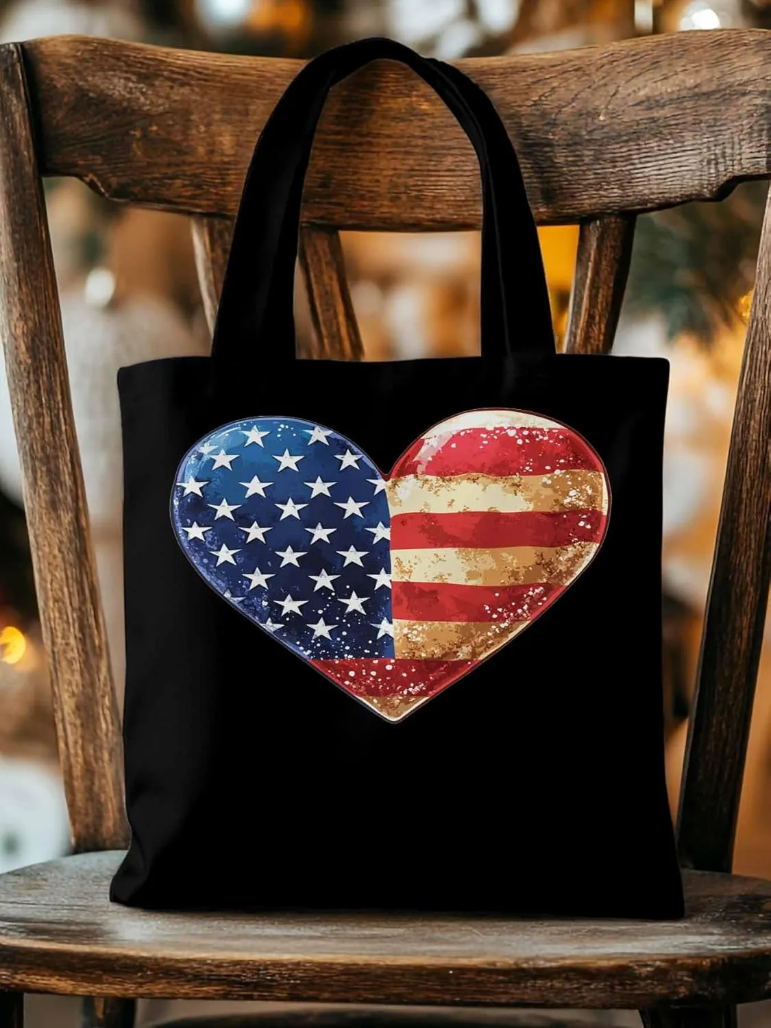 Canvas Tote Bag, American Flag Love Heart patterned Canvas Tote Handbags for Women Shoulder Bag,
