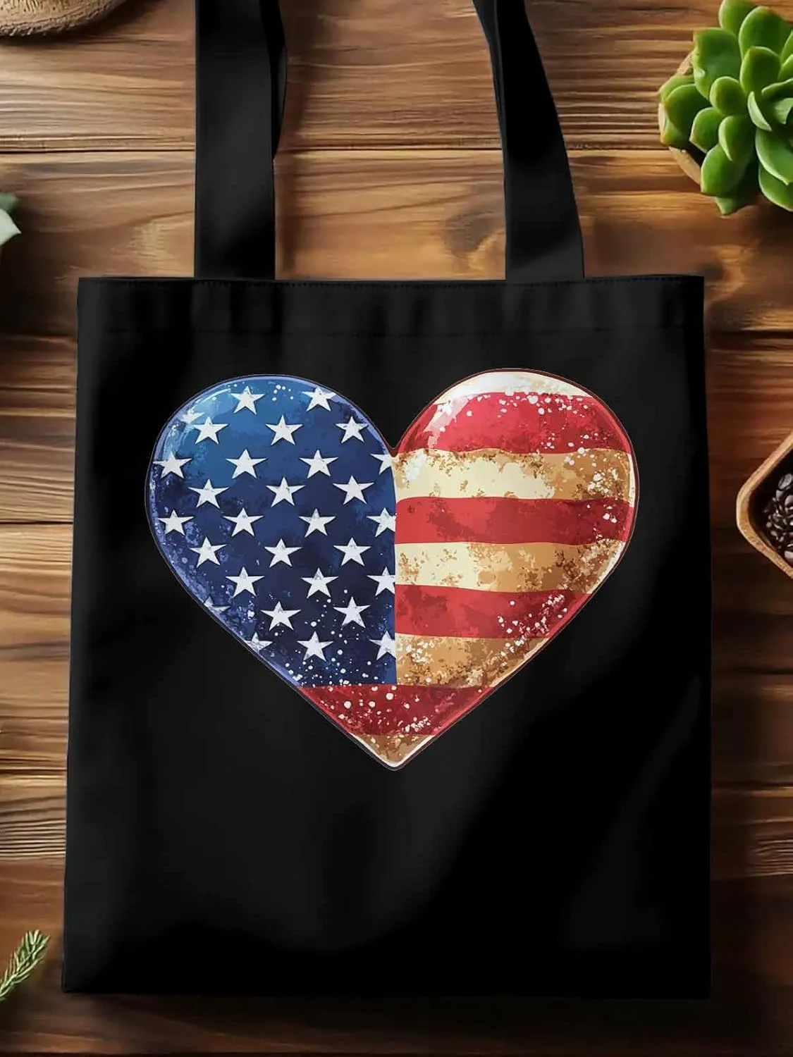 Canvas Tote Bag, American Flag Love Heart patterned Canvas Tote Handbags for Women Shoulder Bag,