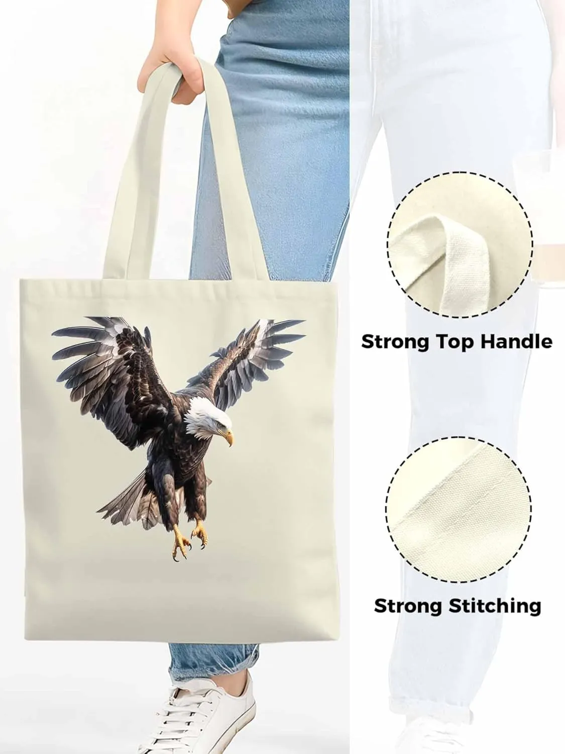 Canvas Tote Bag, Animals Eagles Print patterned Canvas Tote Handbags for Women Shoulder Bag,