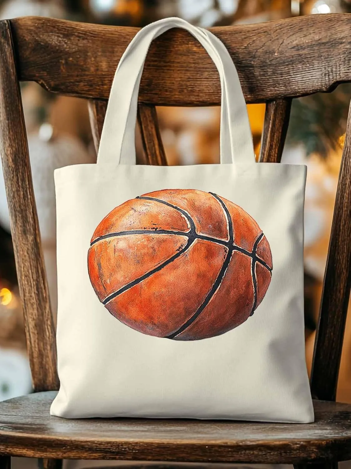 Canvas Tote Bag, Basketball Aesthetic Canvas Tote Handbags for Women Shoulder Bag Brown Watercolor