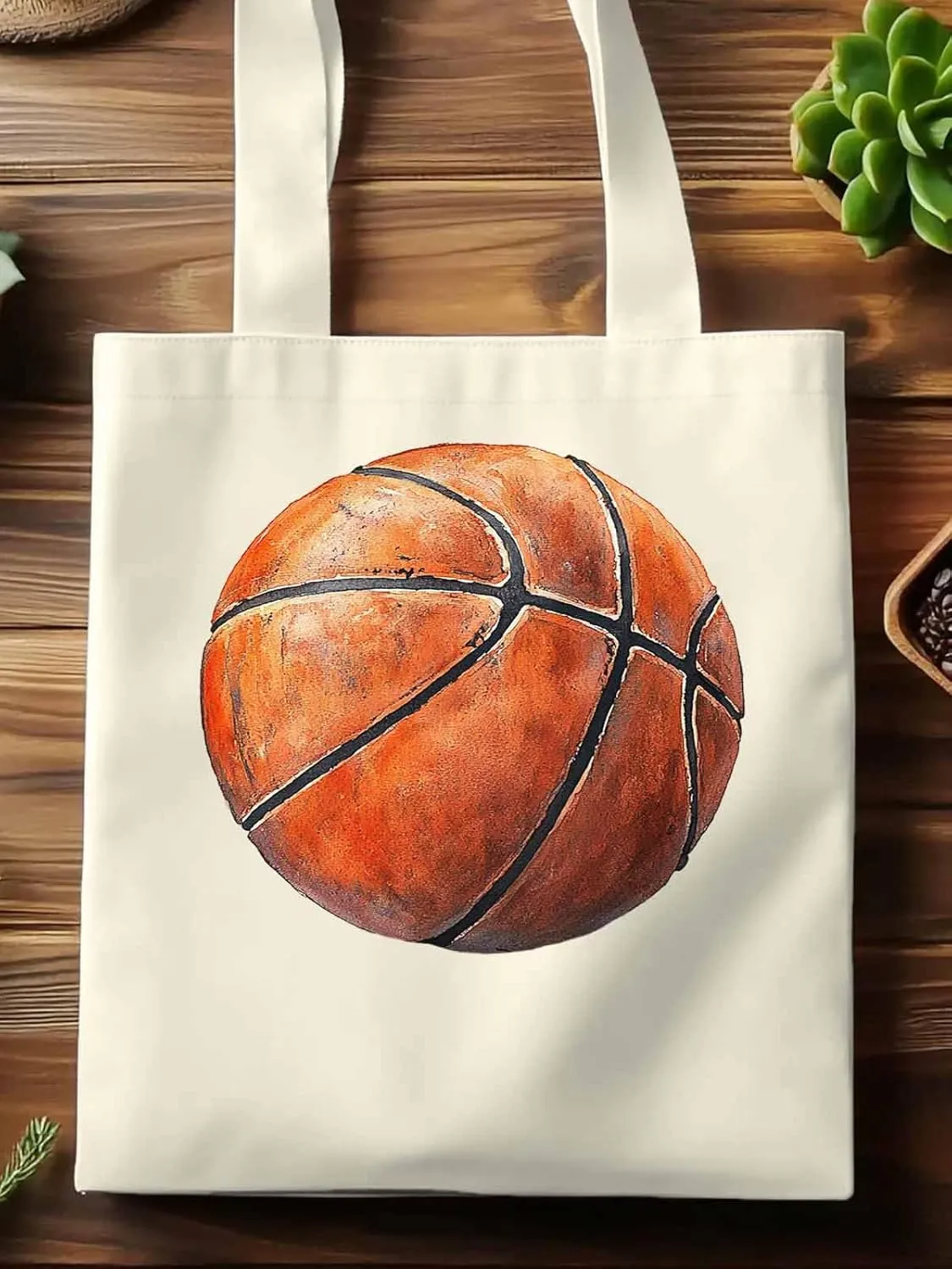 Canvas Tote Bag, Basketball Aesthetic Canvas Tote Handbags for Women Shoulder Bag Brown Watercolor