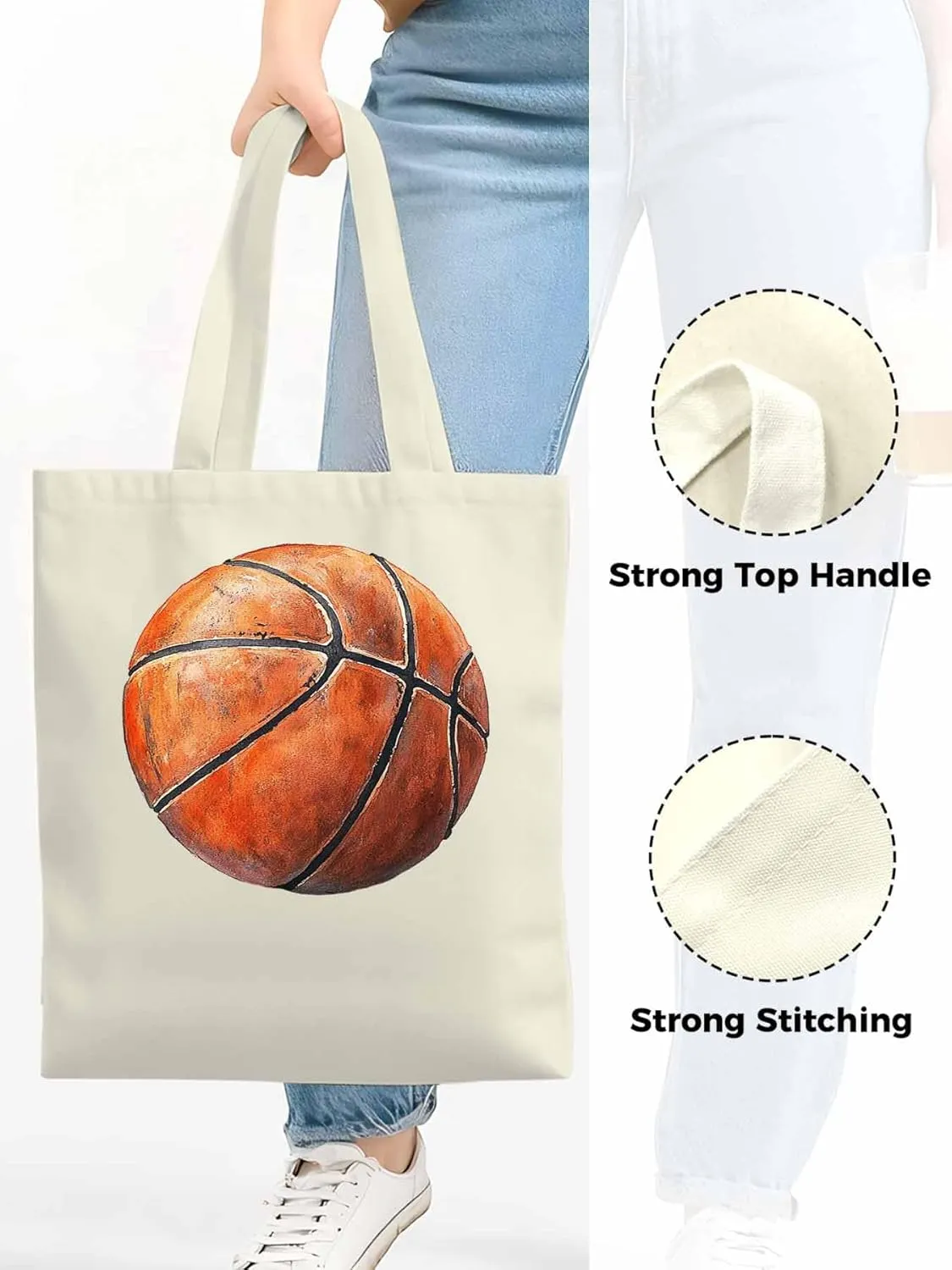 Canvas Tote Bag, Basketball Aesthetic Canvas Tote Handbags for Women Shoulder Bag Brown Watercolor