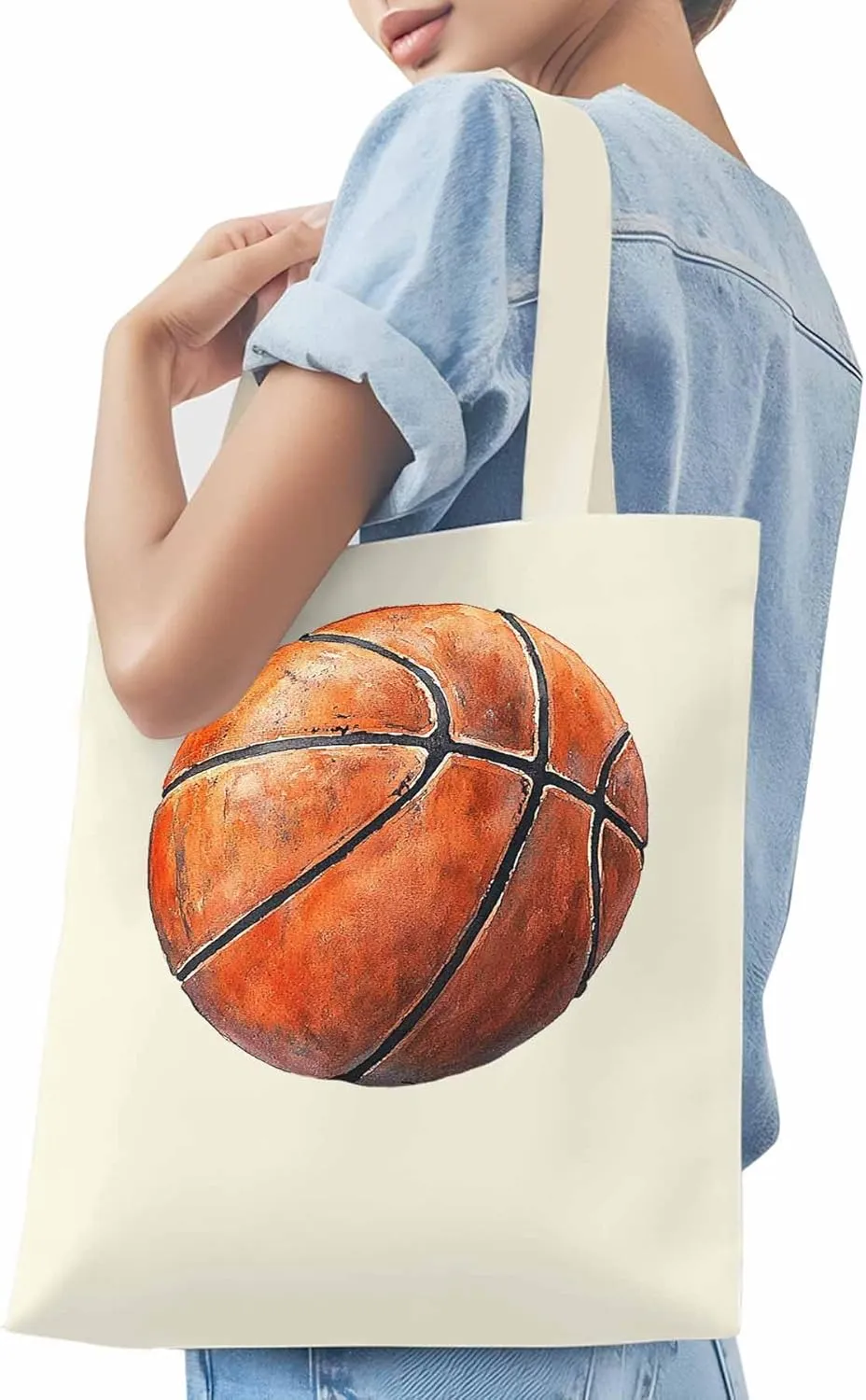 Canvas Tote Bag, Basketball Aesthetic Canvas Tote Handbags for Women Shoulder Bag Brown Watercolor