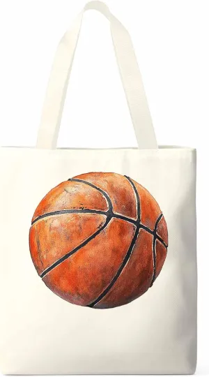 Canvas Tote Bag, Basketball Aesthetic Canvas Tote Handbags for Women Shoulder Bag Brown Watercolor