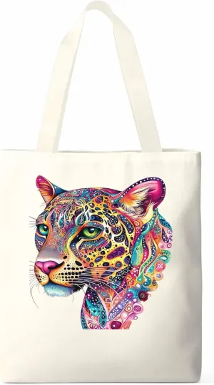 Canvas Tote Bag, Boho Colorful Leopard Print patterned Canvas Tote Handbags for Women Shoulder Bag,