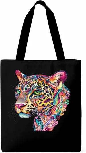 Canvas Tote Bag, Boho Colorful Leopard Print patterned Canvas Tote Handbags for Women Shoulder Bag,