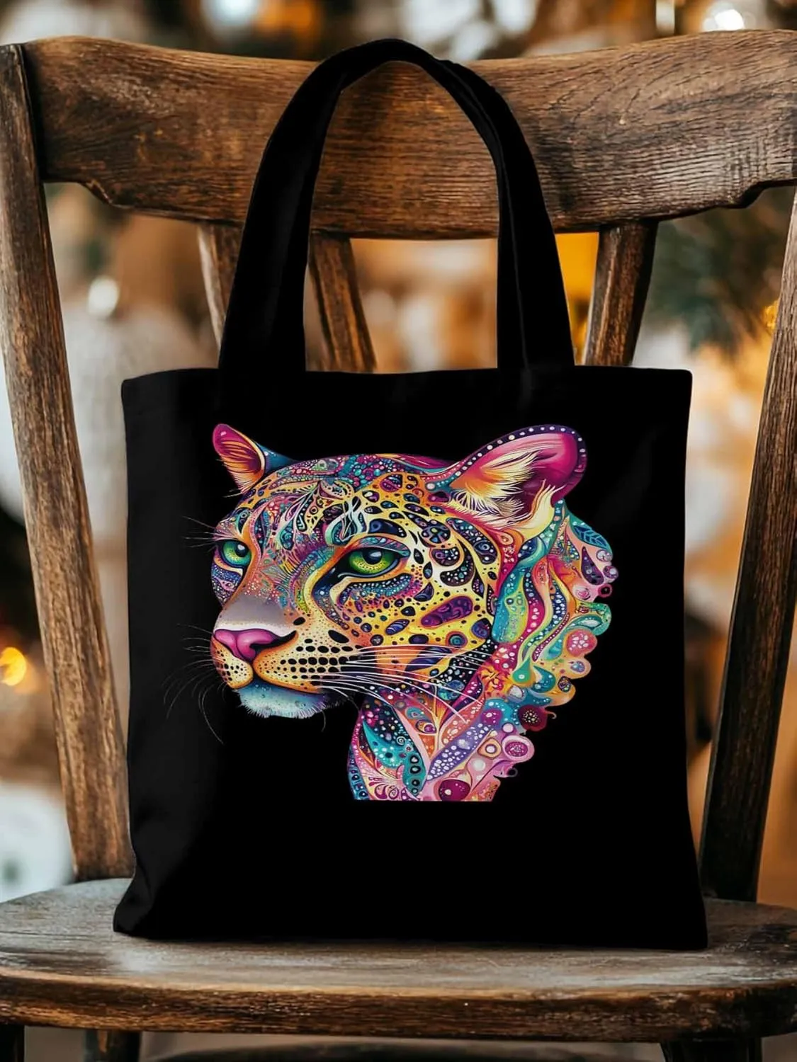Canvas Tote Bag, Boho Colorful Leopard Print patterned Canvas Tote Handbags for Women Shoulder Bag,