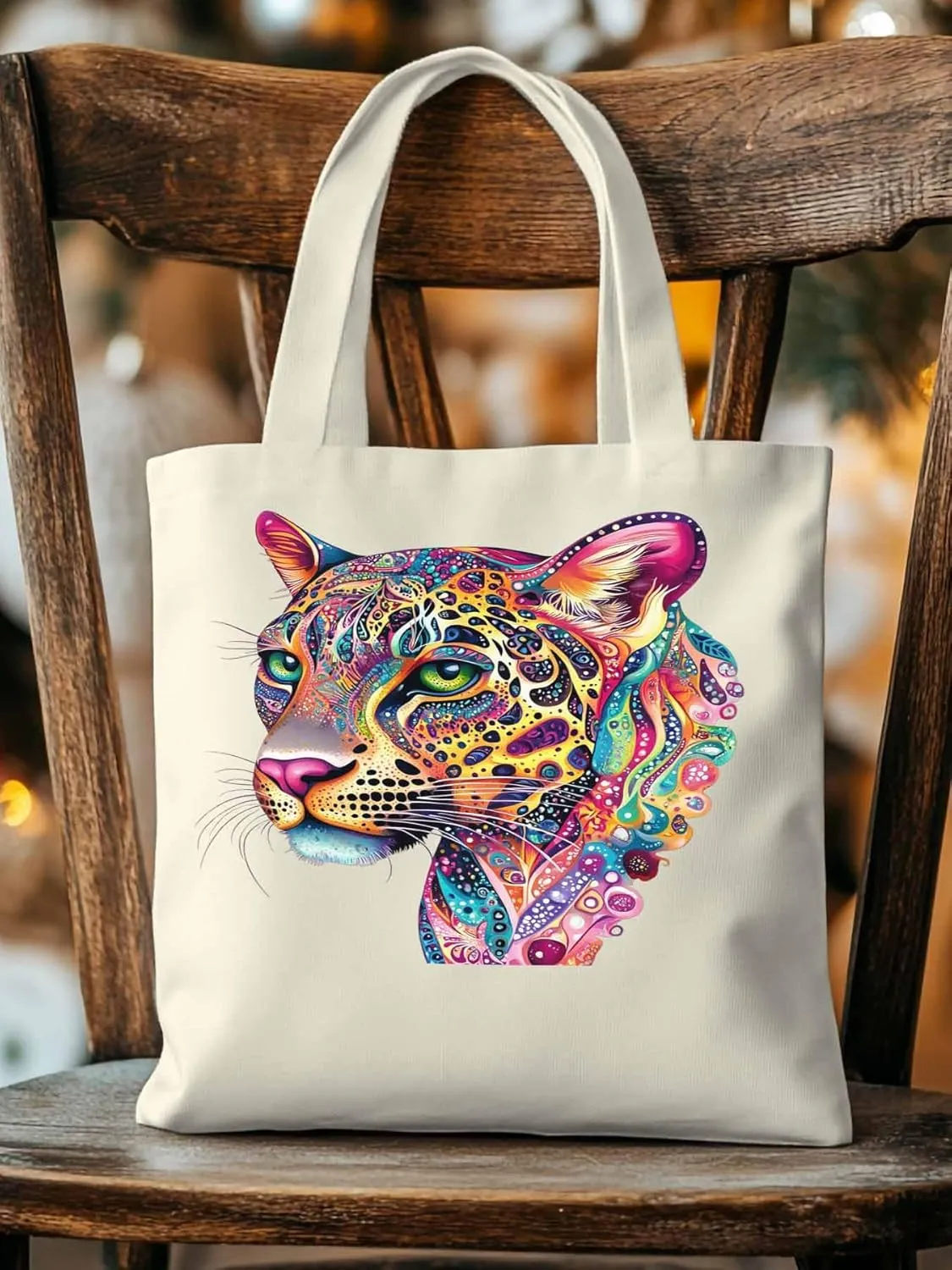Canvas Tote Bag, Boho Colorful Leopard Print patterned Canvas Tote Handbags for Women Shoulder Bag,