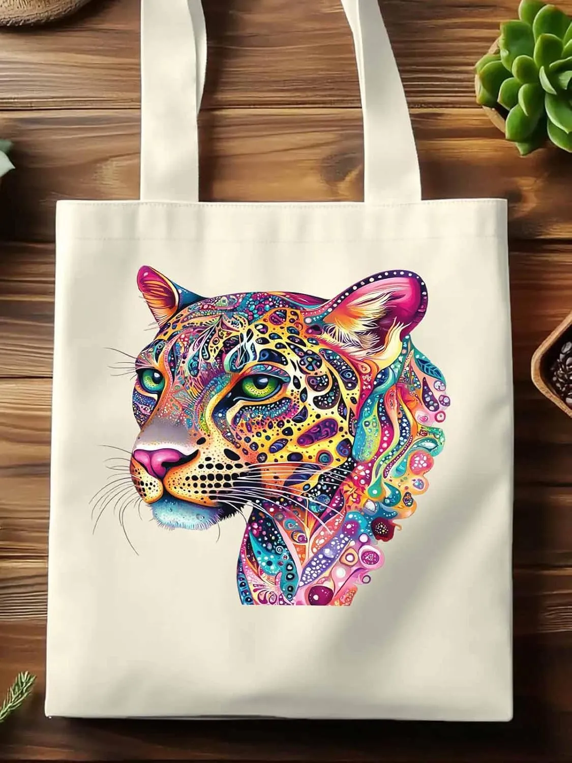 Canvas Tote Bag, Boho Colorful Leopard Print patterned Canvas Tote Handbags for Women Shoulder Bag,