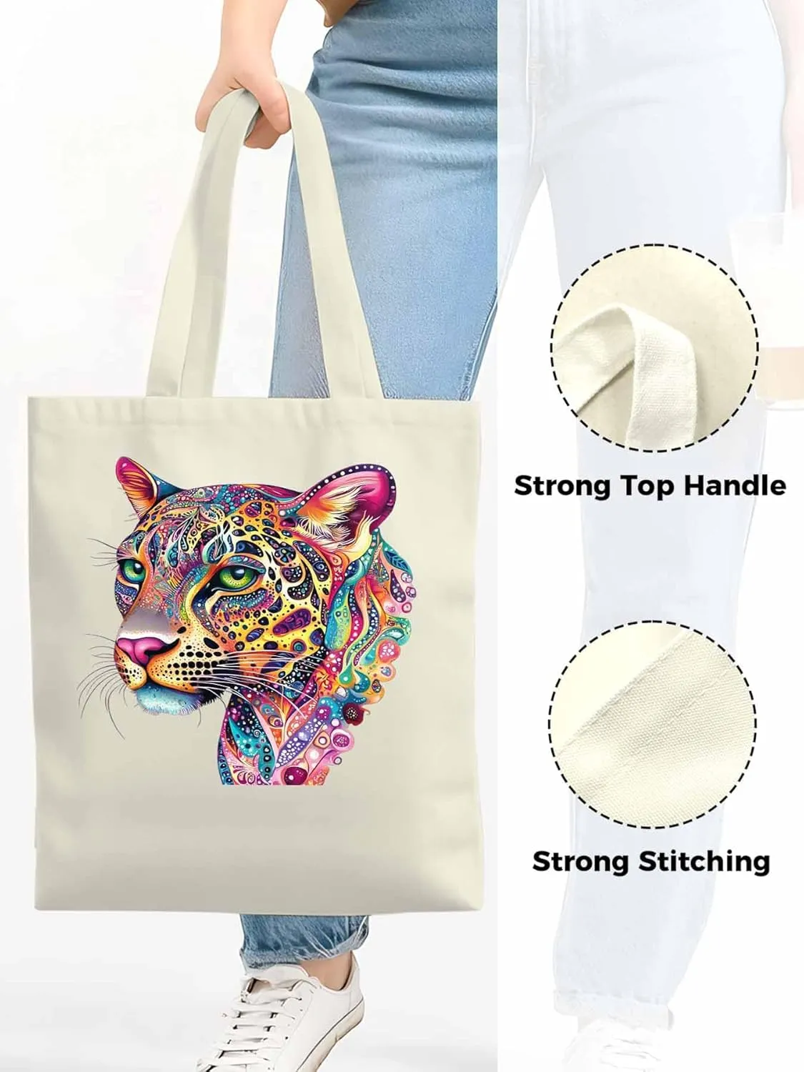 Canvas Tote Bag, Boho Colorful Leopard Print patterned Canvas Tote Handbags for Women Shoulder Bag,