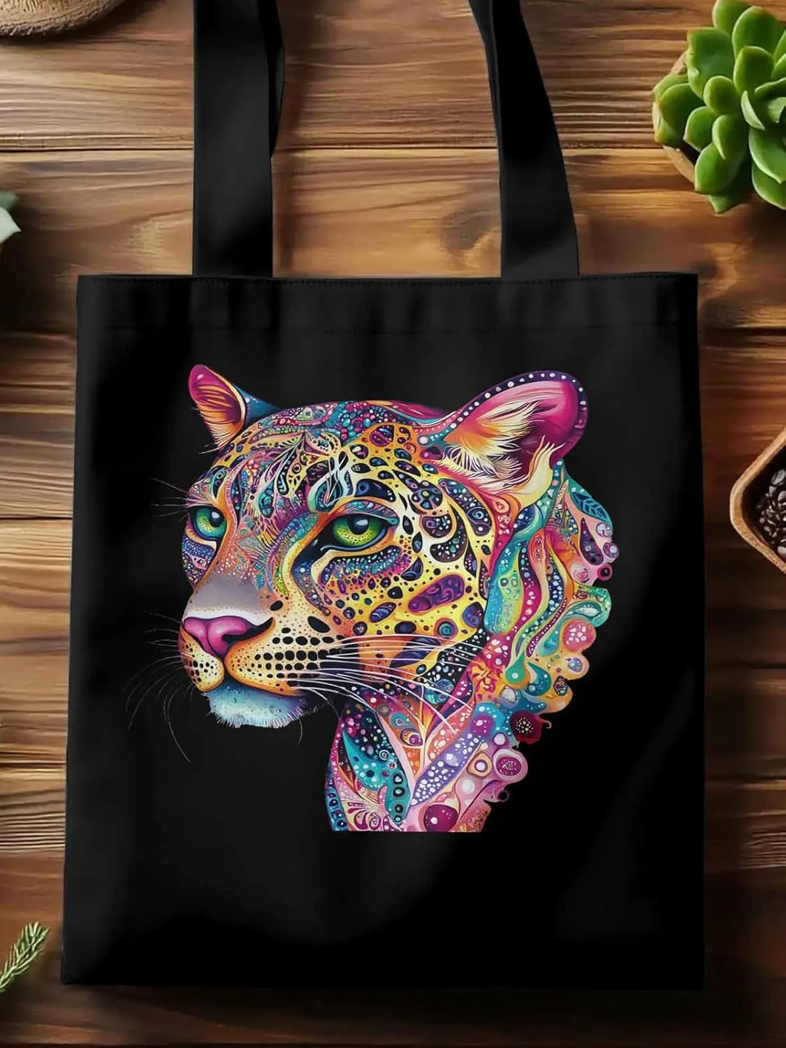 Canvas Tote Bag, Boho Colorful Leopard Print patterned Canvas Tote Handbags for Women Shoulder Bag,