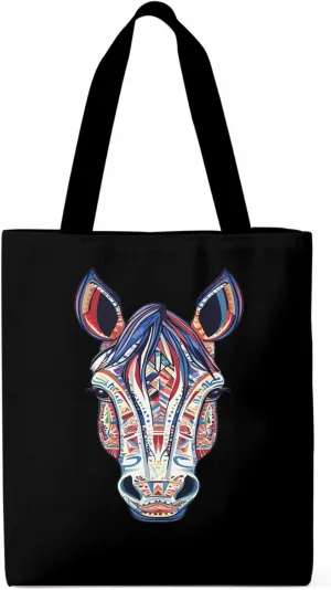 Canvas Tote Bag, Boho Purple Blue Horse patterned Canvas Tote Handbags for Women Shoulder Bag,