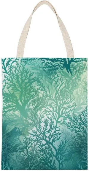 Canvas Tote Bag Canvas Tote Bag Aesthetic for Women Reusable Grocery Bags Green Sea Blue Seaweed Printed Canvas Shoulder Bag