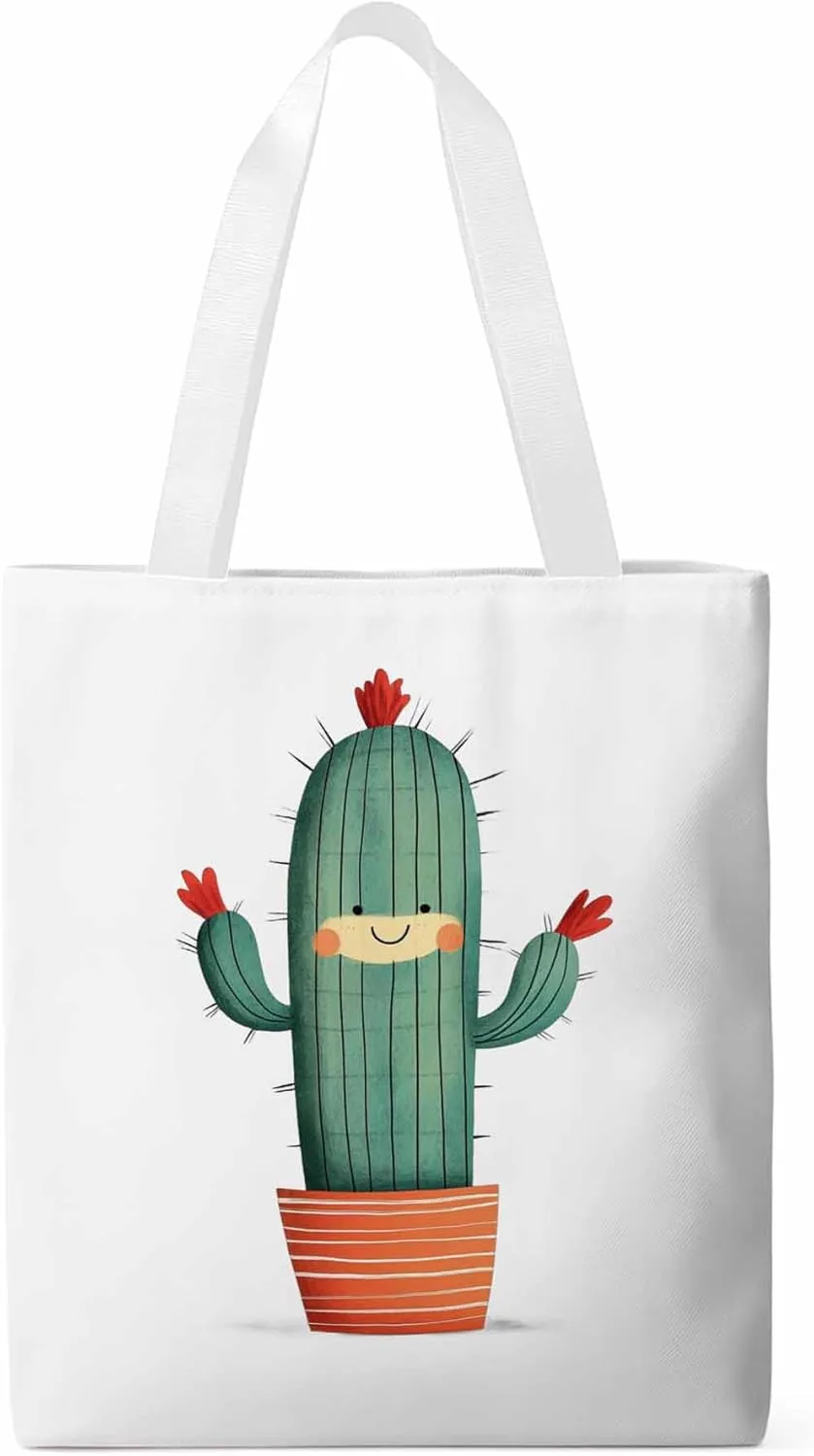 Canvas Tote Bag, Cartoon Cute Cacti Print patterned Canvas Tote Handbags for Women Shoulder Bag,