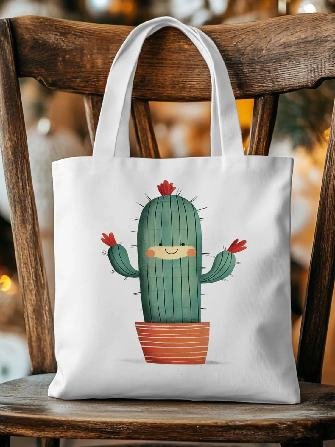 Canvas Tote Bag, Cartoon Cute Cacti Print patterned Canvas Tote Handbags for Women Shoulder Bag,