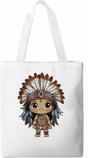 Canvas Tote Bag, Cartoon Ethnic Feathers Girl patterned Canvas Tote Handbags for Women Shoulder Bag,