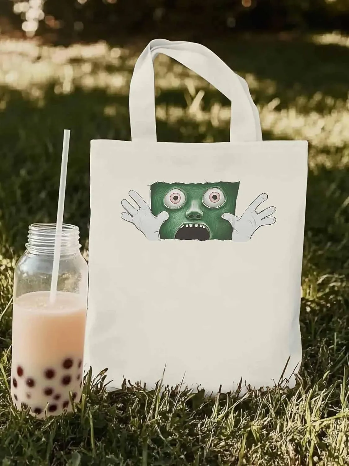 Canvas Tote Bag, Cartoon Feats Eyes Print patterned Canvas Tote Handbags for Women Shoulder Bag,