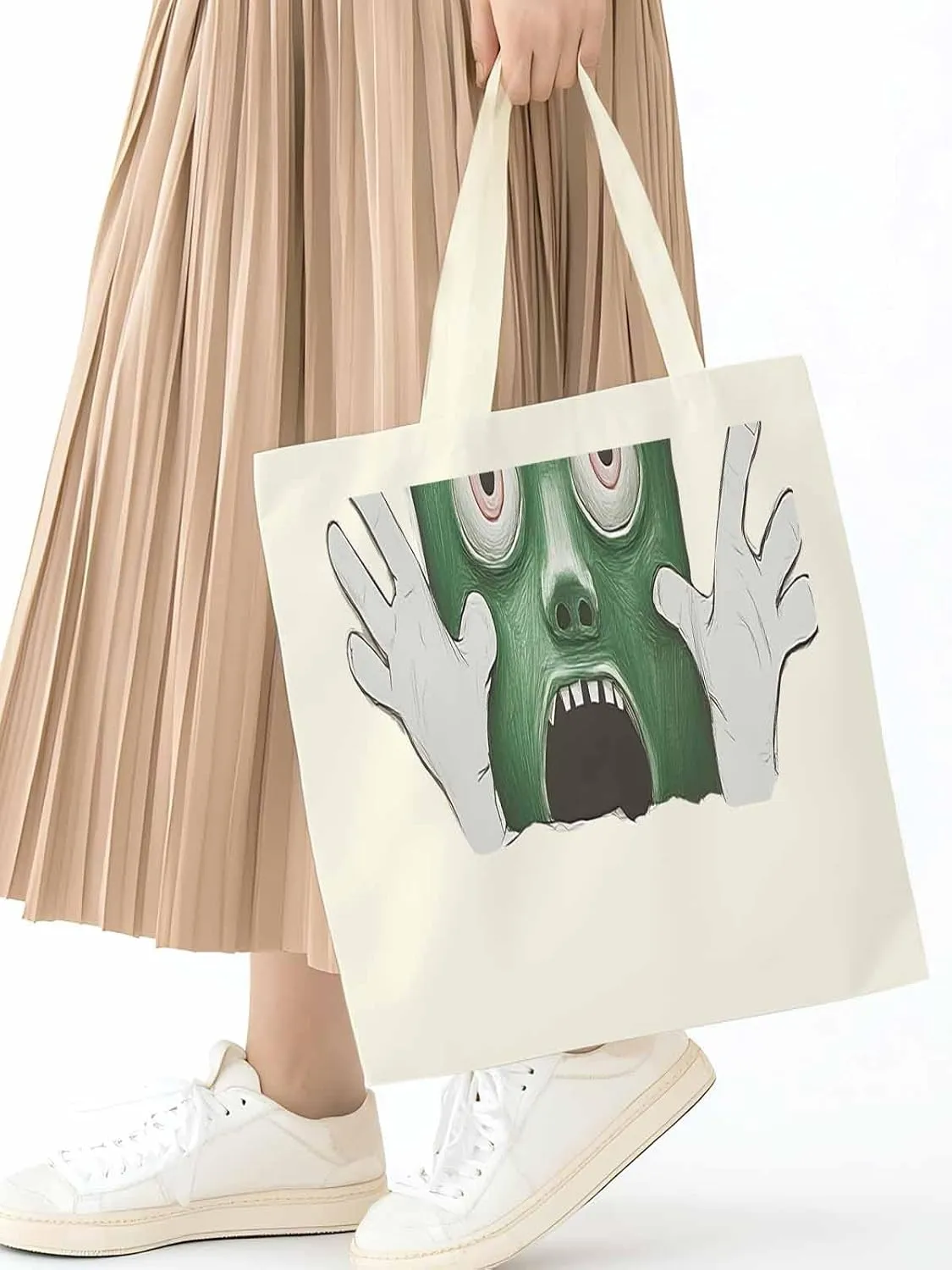 Canvas Tote Bag, Cartoon Feats Eyes Print patterned Canvas Tote Handbags for Women Shoulder Bag,
