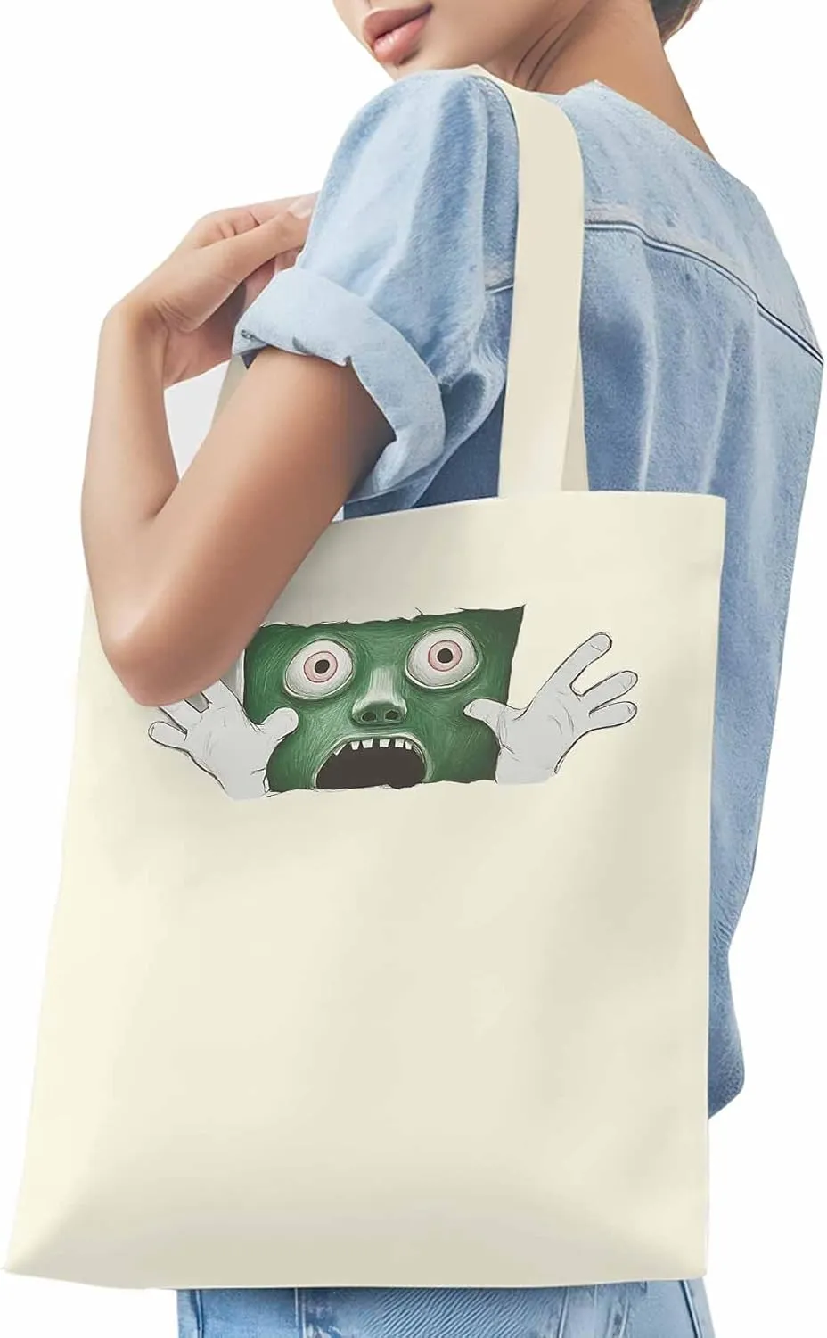 Canvas Tote Bag, Cartoon Feats Eyes Print patterned Canvas Tote Handbags for Women Shoulder Bag,