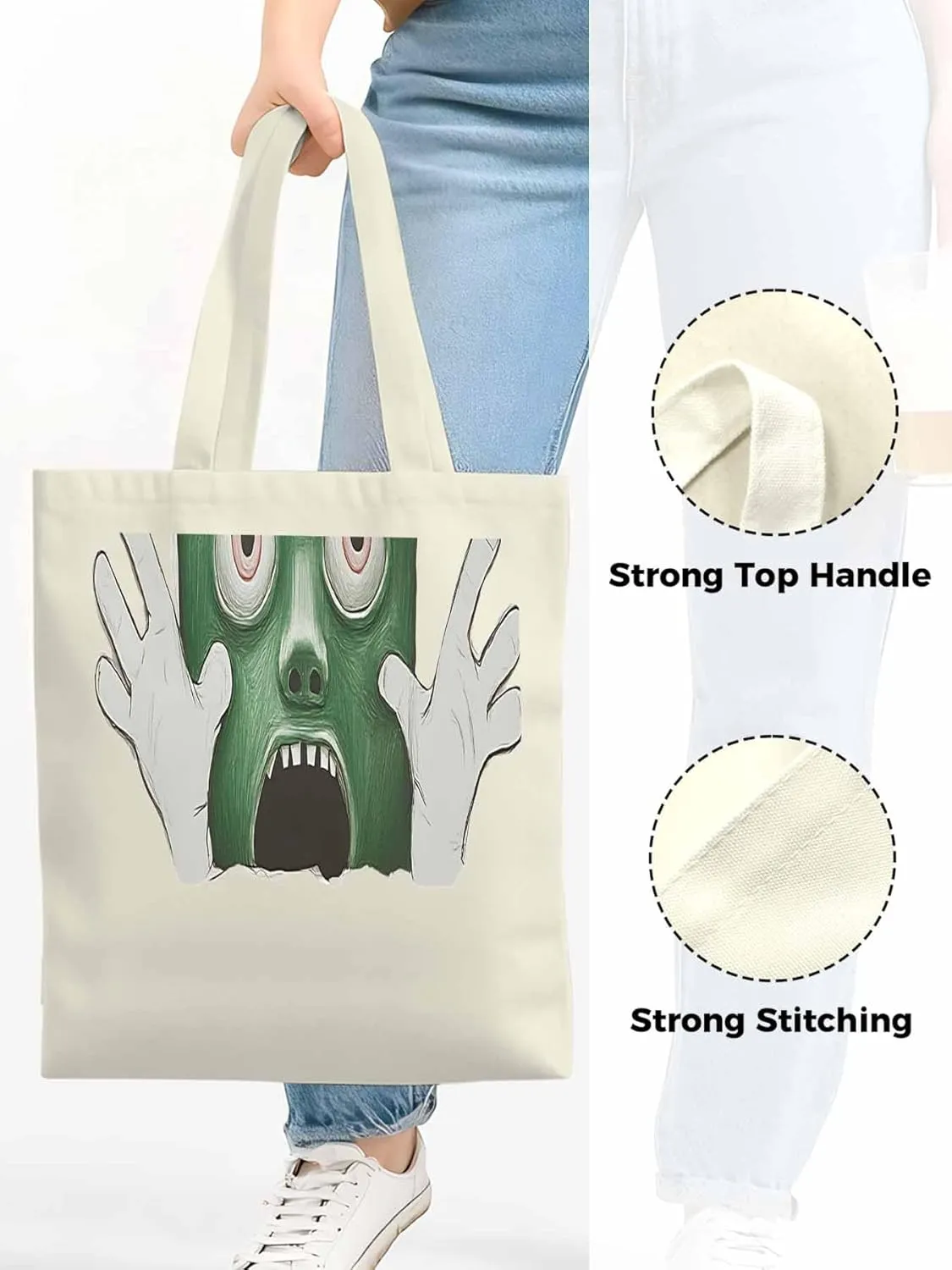 Canvas Tote Bag, Cartoon Feats Eyes Print patterned Canvas Tote Handbags for Women Shoulder Bag,