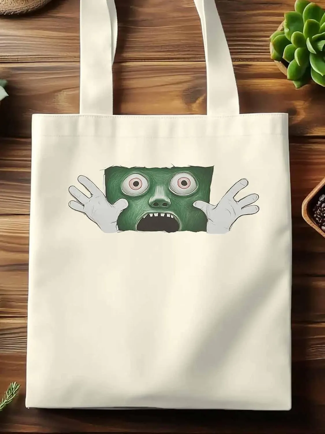 Canvas Tote Bag, Cartoon Feats Eyes Print patterned Canvas Tote Handbags for Women Shoulder Bag,