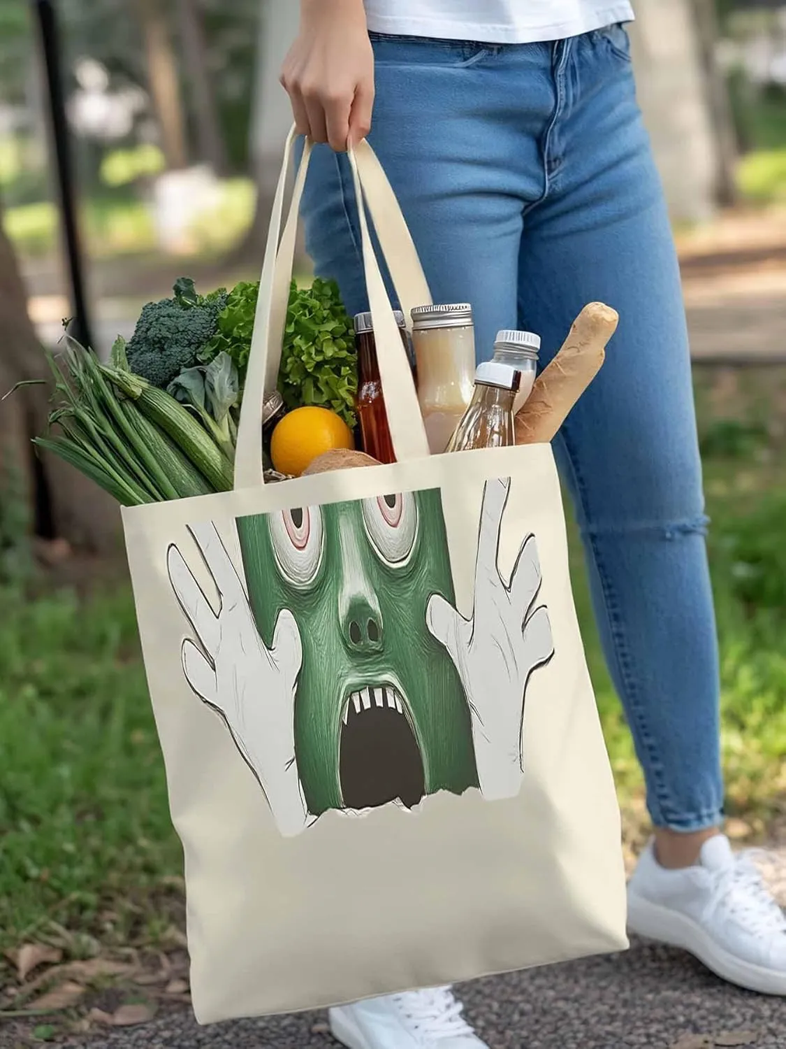 Canvas Tote Bag, Cartoon Feats Eyes Print patterned Canvas Tote Handbags for Women Shoulder Bag,