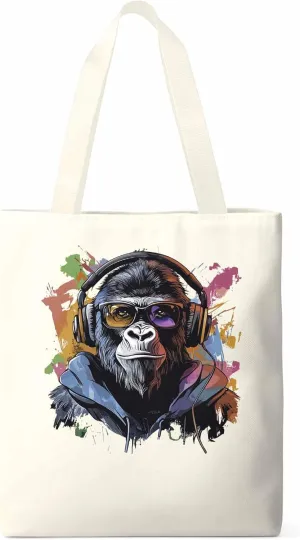 Canvas Tote Bag, Cartoon Headphones Orangutan Aesthetic Canvas Tote Handbags for Women Shoulder Bag