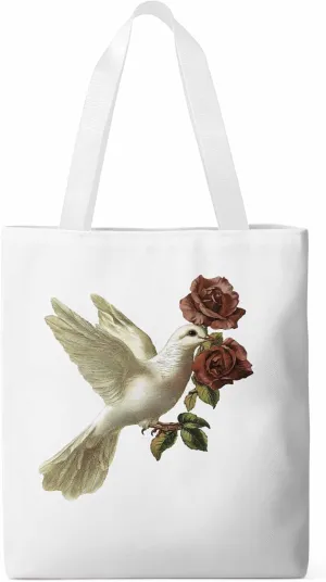 Canvas Tote Bag, Cartoon Pigeons Roses Aesthetic Canvas Tote Handbags for Women Shoulder Bag
