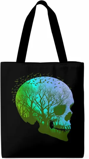 Canvas Tote Bag, Cartoon Skull Skeleton Forest Birds patterned Canvas Tote Handbags for Women Shoulder Bag,