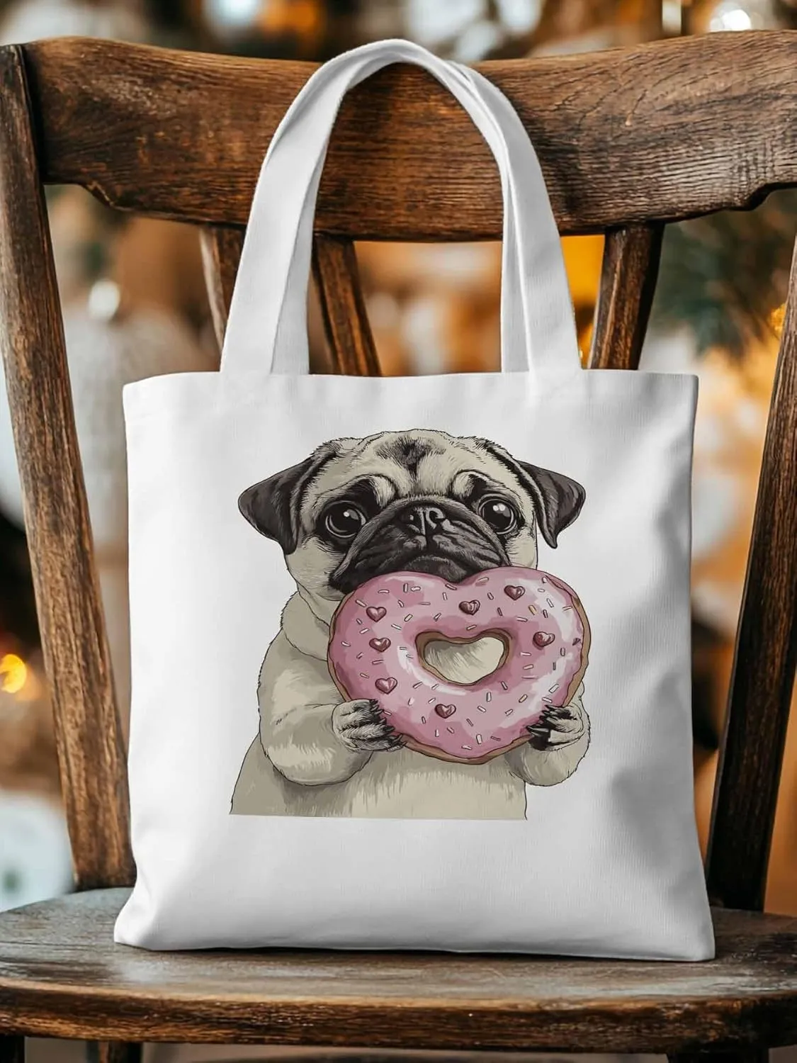 Canvas Tote Bag, Cartoons Doughnut Puppy Aesthetic Canvas Tote Handbags for Women Shoulder Bag