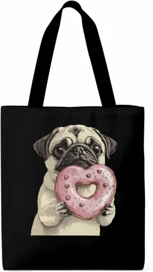 Canvas Tote Bag, Cartoons Doughnut Puppy Aesthetic Canvas Tote Handbags for Women Shoulder Bag