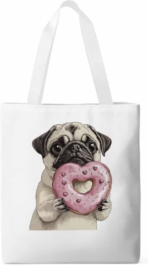 Canvas Tote Bag, Cartoons Doughnut Puppy Aesthetic Canvas Tote Handbags for Women Shoulder Bag