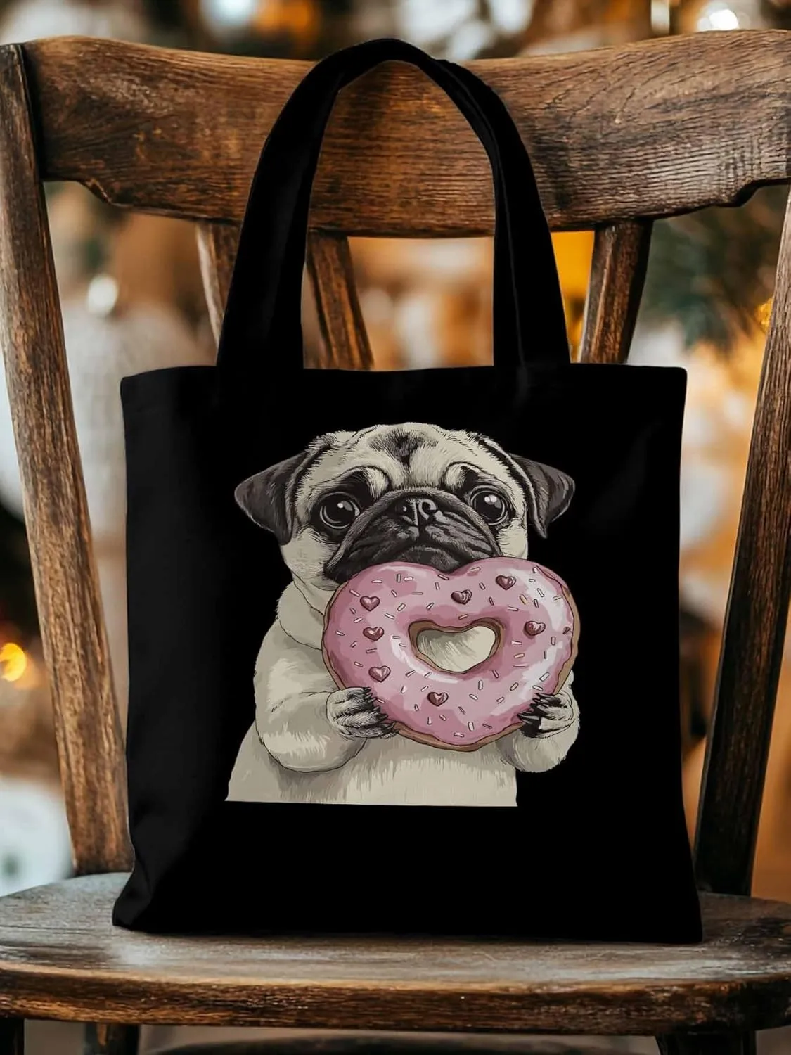 Canvas Tote Bag, Cartoons Doughnut Puppy Aesthetic Canvas Tote Handbags for Women Shoulder Bag