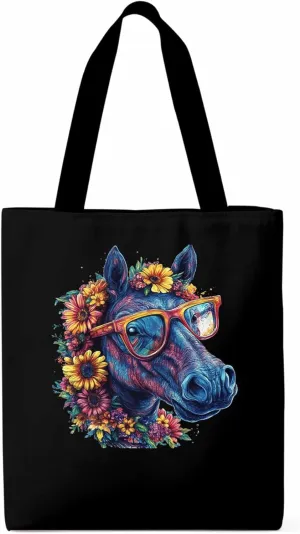 Canvas Tote Bag, Chic Horse with Sunflowers patterned Canvas Tote Handbags for Women Shoulder Bag,