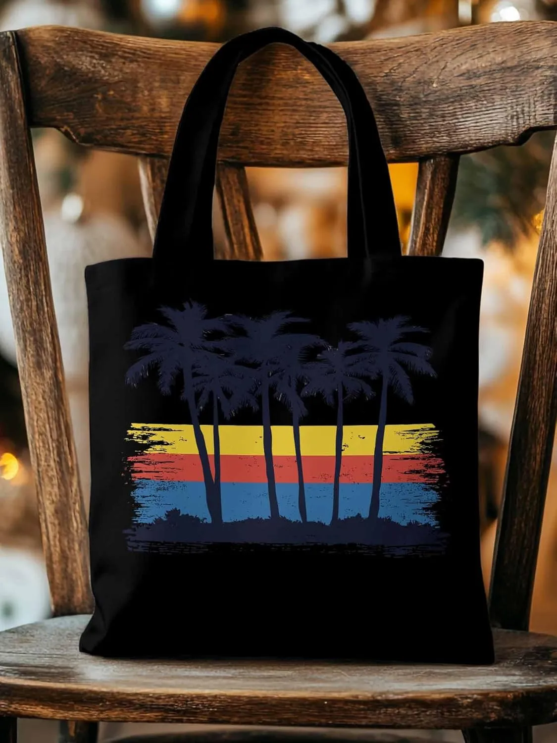 Canvas Tote Bag, Coconut Tree Geometric Stripes patterned Canvas Tote Handbags for Women Shoulder Bag,