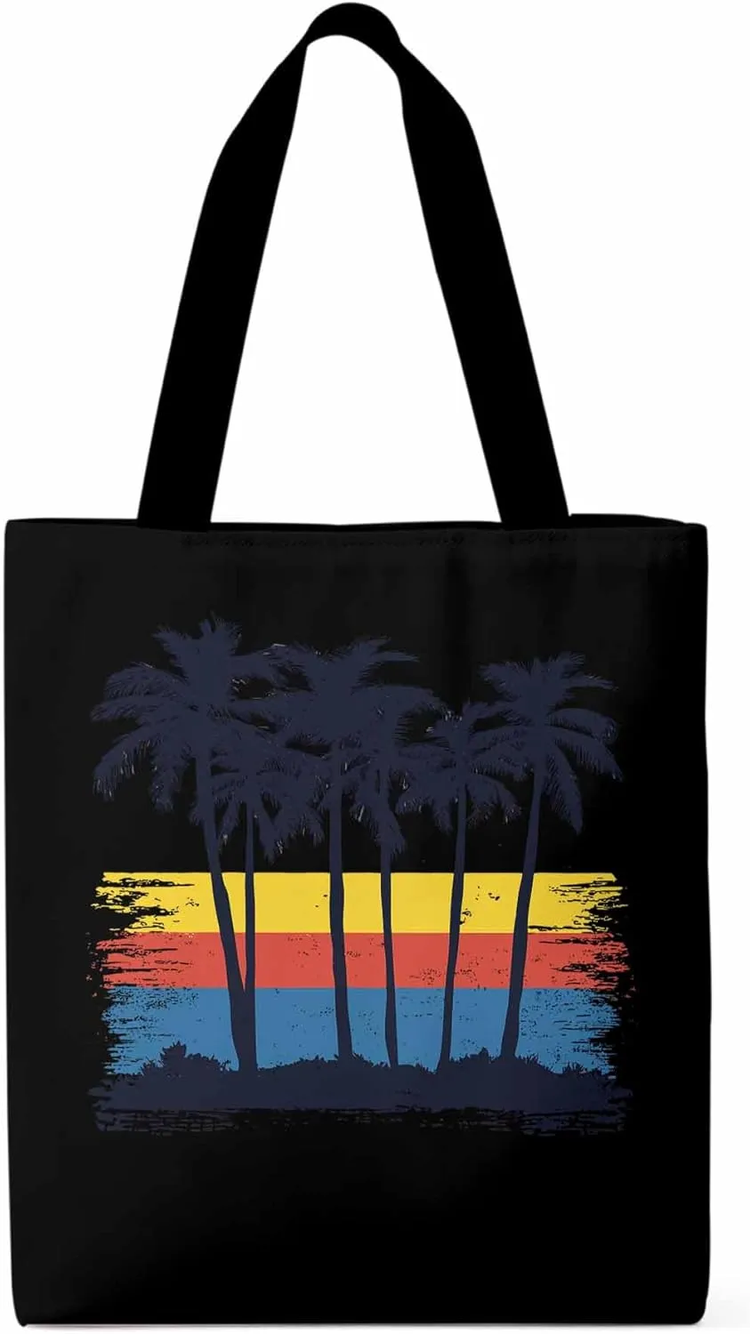 Canvas Tote Bag, Coconut Tree Geometric Stripes patterned Canvas Tote Handbags for Women Shoulder Bag,